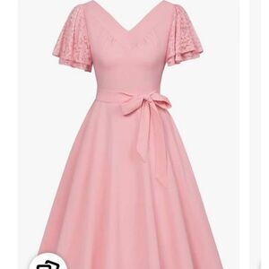 NEW Short Puff Sleeve A Line Swing 1950s Vintage Cocktail Dress Belted S